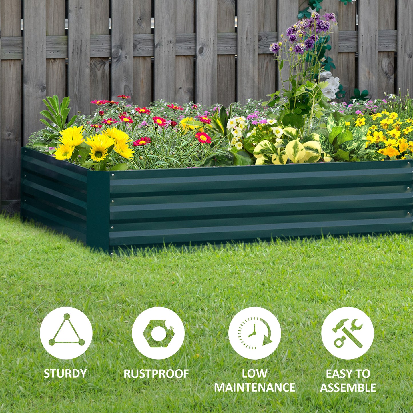 Outsunny Metal Raised Garden Bed Planter Box Outdoor Planters for Growing Flowers Herbs Green 241x90.5x30cm