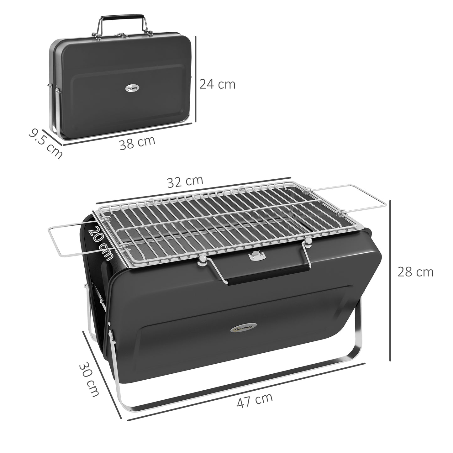 Outsunny Foldable Suitcase Design Mini Charcoal Barbecue Grill BBQ, Black