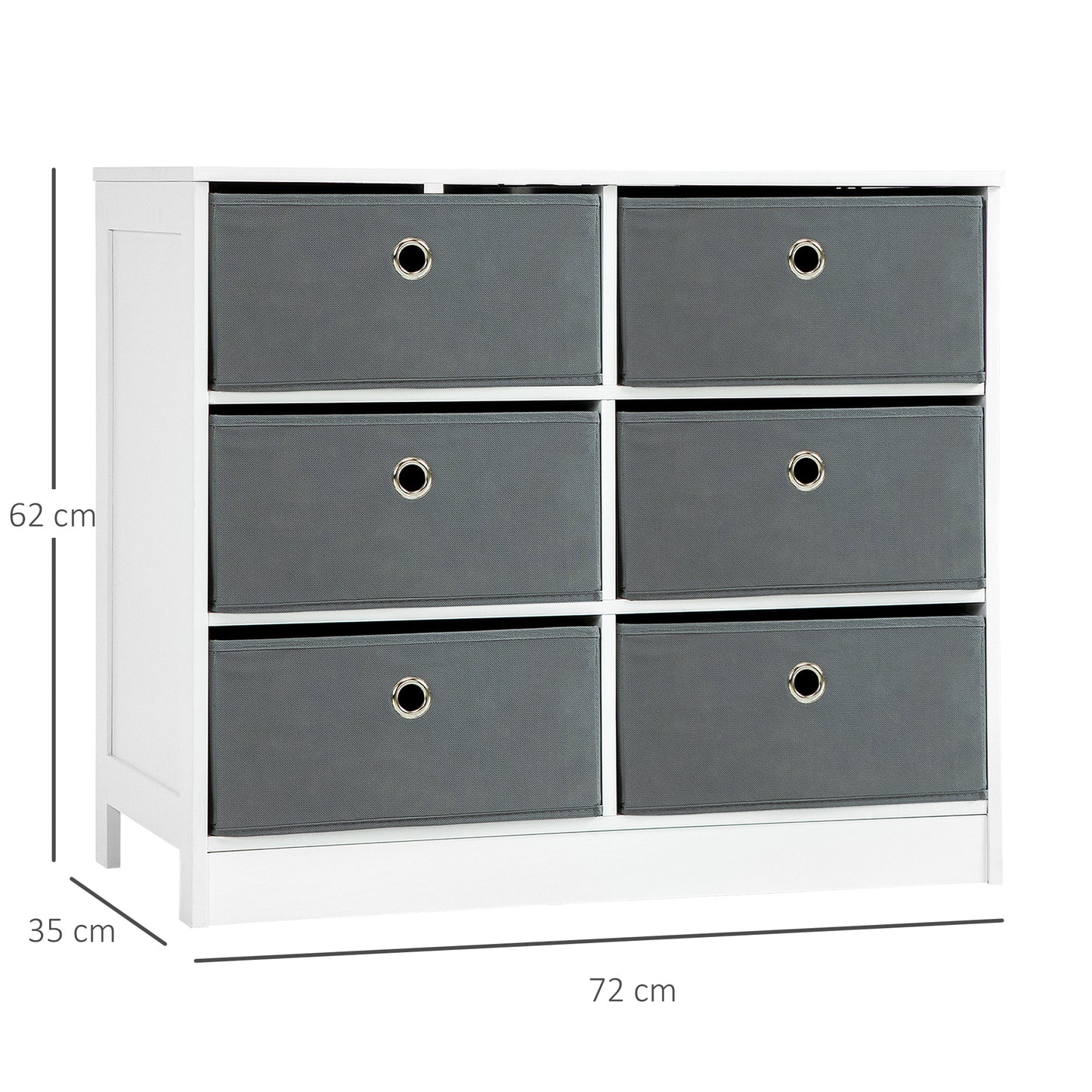HOMCOM Chests of Drawer, Fabric Dresser Storage Cabinet with 6 Drawers for Bedroom, Living Room and Hallway, White and Grey w/