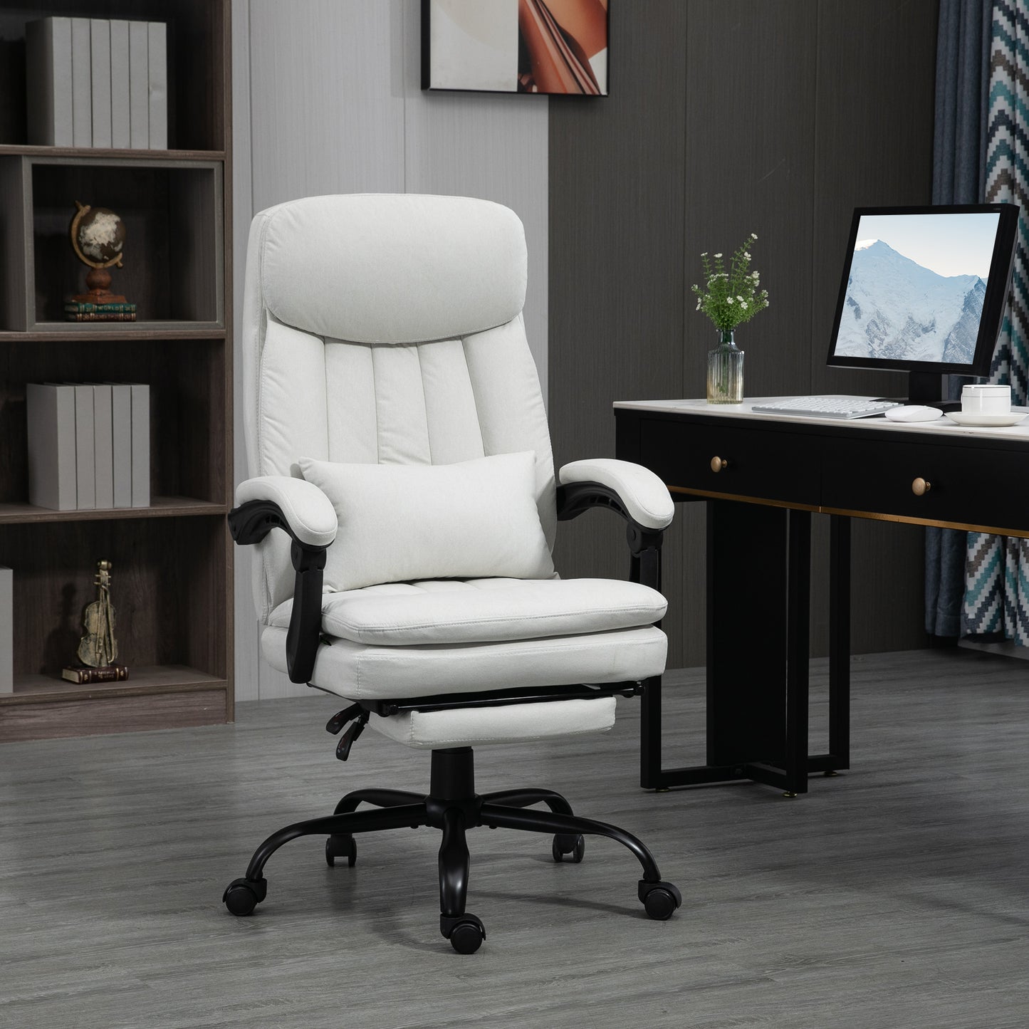 Vinsetto Office Chair Ergonomic Desk Chair with 6Point Vibration Massage and Lumbar Heating Computer Chair with Lumbar Support Pillow 155° Reclining Back and Footrest Cream White