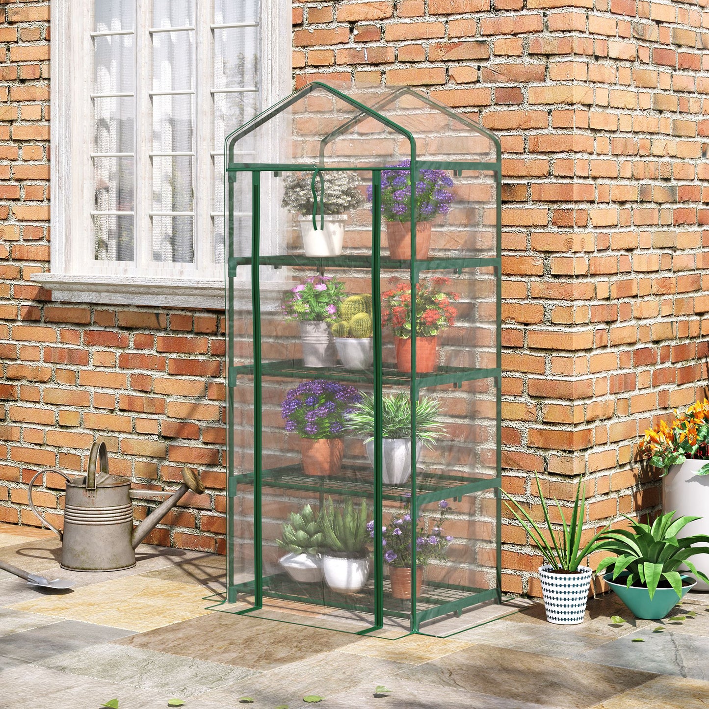 Outsunny 4 Tiers Mini Portable Greenhouse Plant  Grow Shed Metal Frame Transparent Clear Cover 160H x 70L x 50Wcm 4-Tier House w/ Outdoor