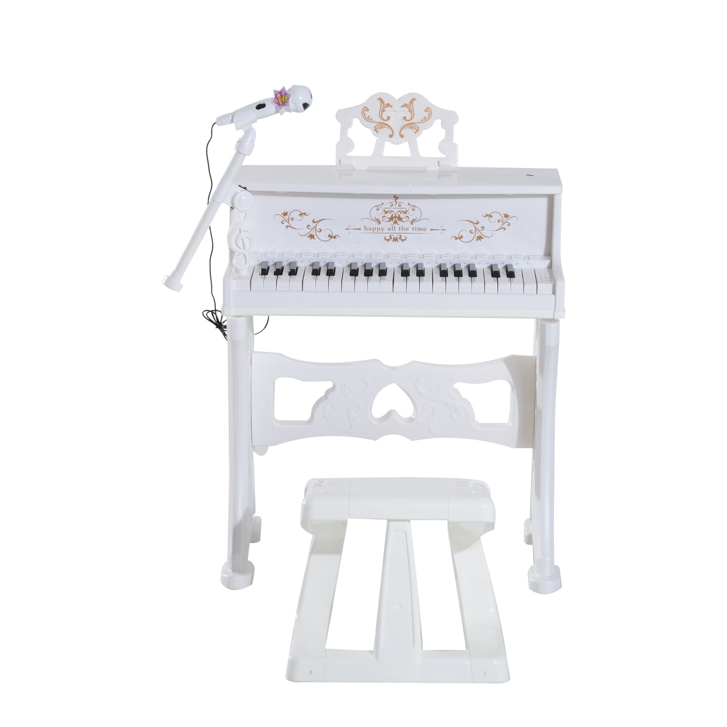 HOMCOM Mini Electronic  Piano W/Microphone and Stool-White