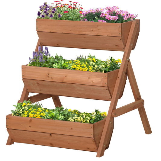 Outsunny 3 Tier Raised Garden Bed Wooden Elevated Planter Box Kit 66L for Flower Vegetable Herb 65x75x78cm Brown