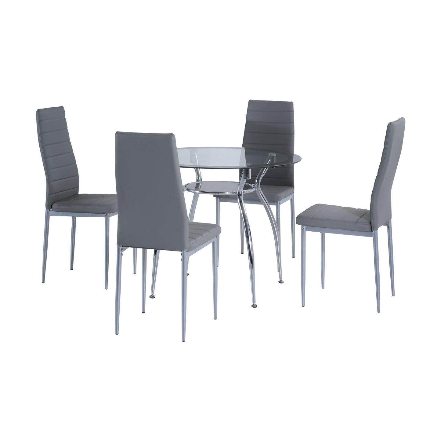 HOMCOM 5 pc Dining Set Kitchen Table and Chairs,Tempered Glass, PVC, Metal-Grey