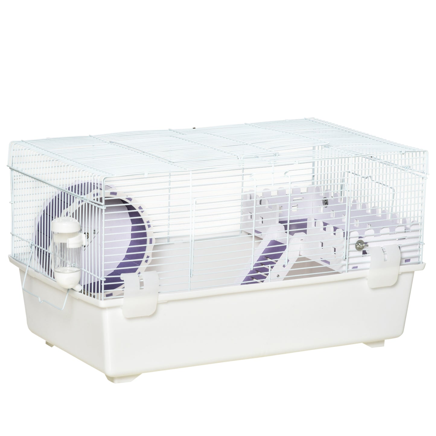 PawHut Two-Tier Hamster Cage Gerbil Haven w/ Excise Wheel, Water Bottle, Ladder, White