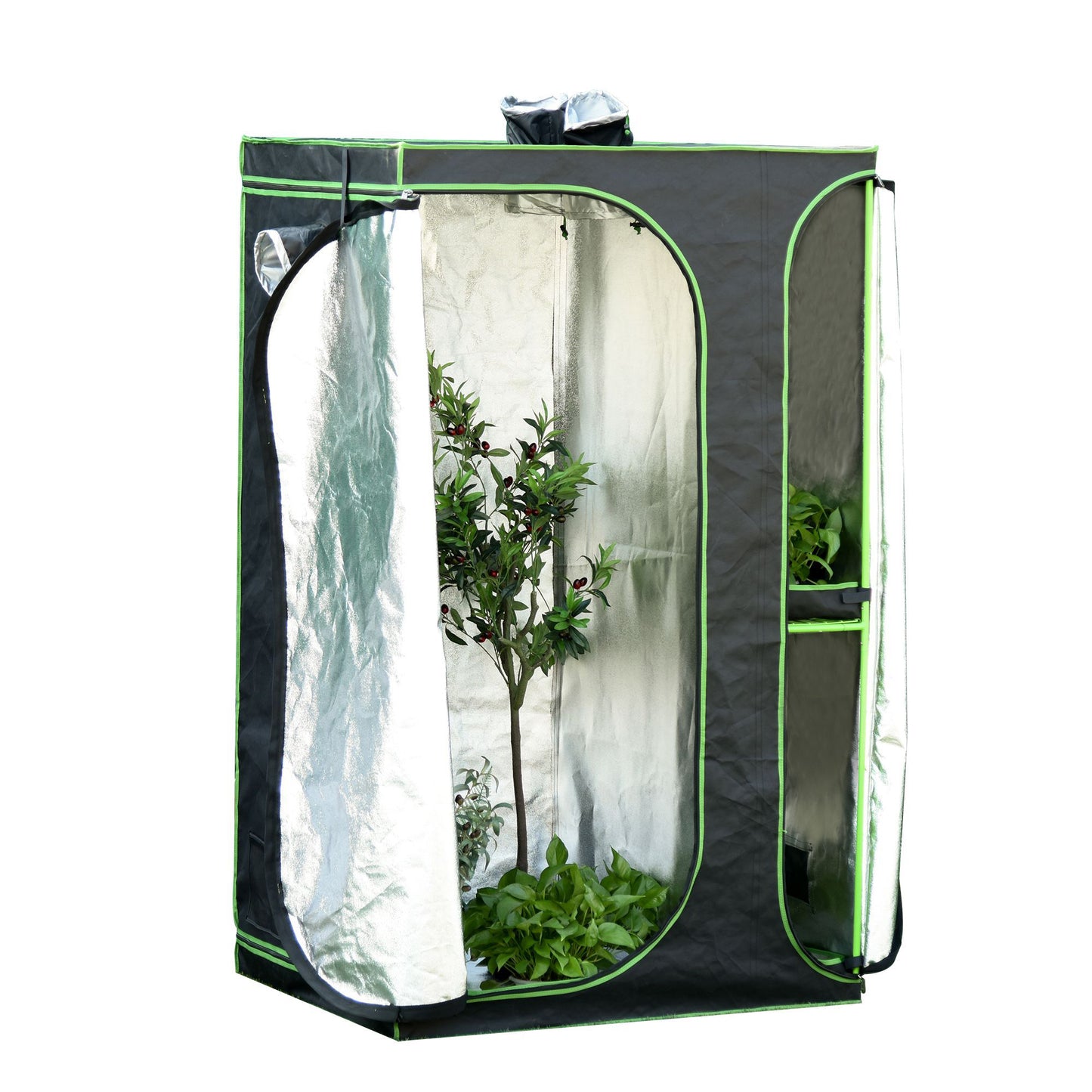 Outsunny Mylar Hydroponic Grow Tent with Vents and Floor Tray for Indoor Plant Growing