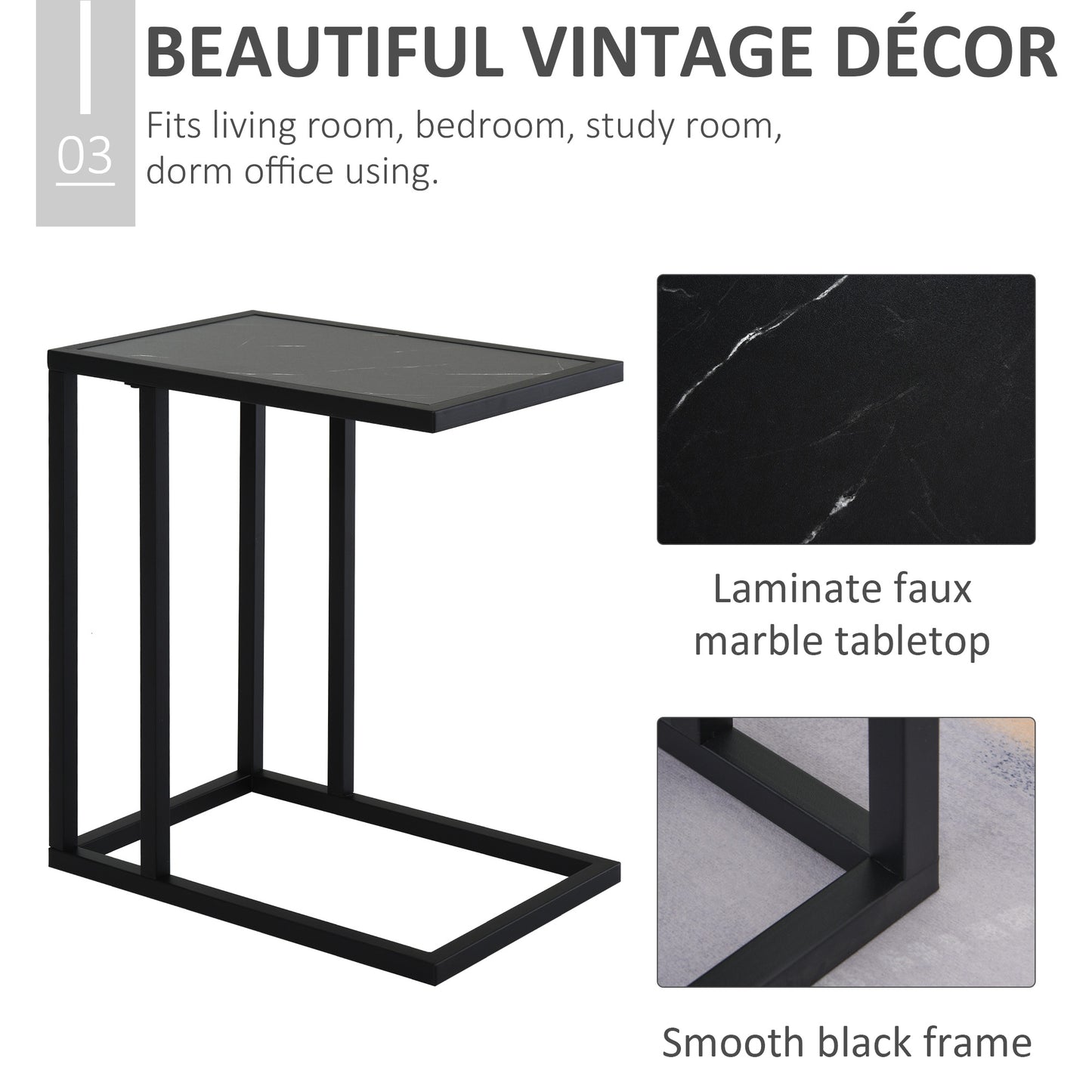 HOMCOM Steel Frame C-Shaped Side Table Black