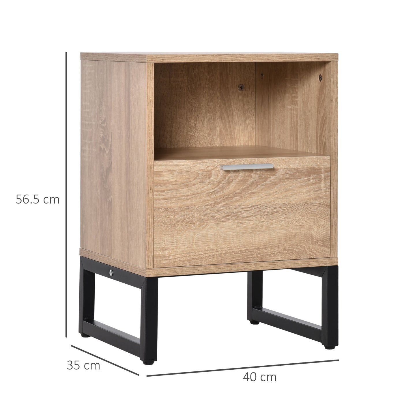 HOMCOM Bedside Table with Drawer and Shelf, Living Room End Table, Bedroom Nightstand
