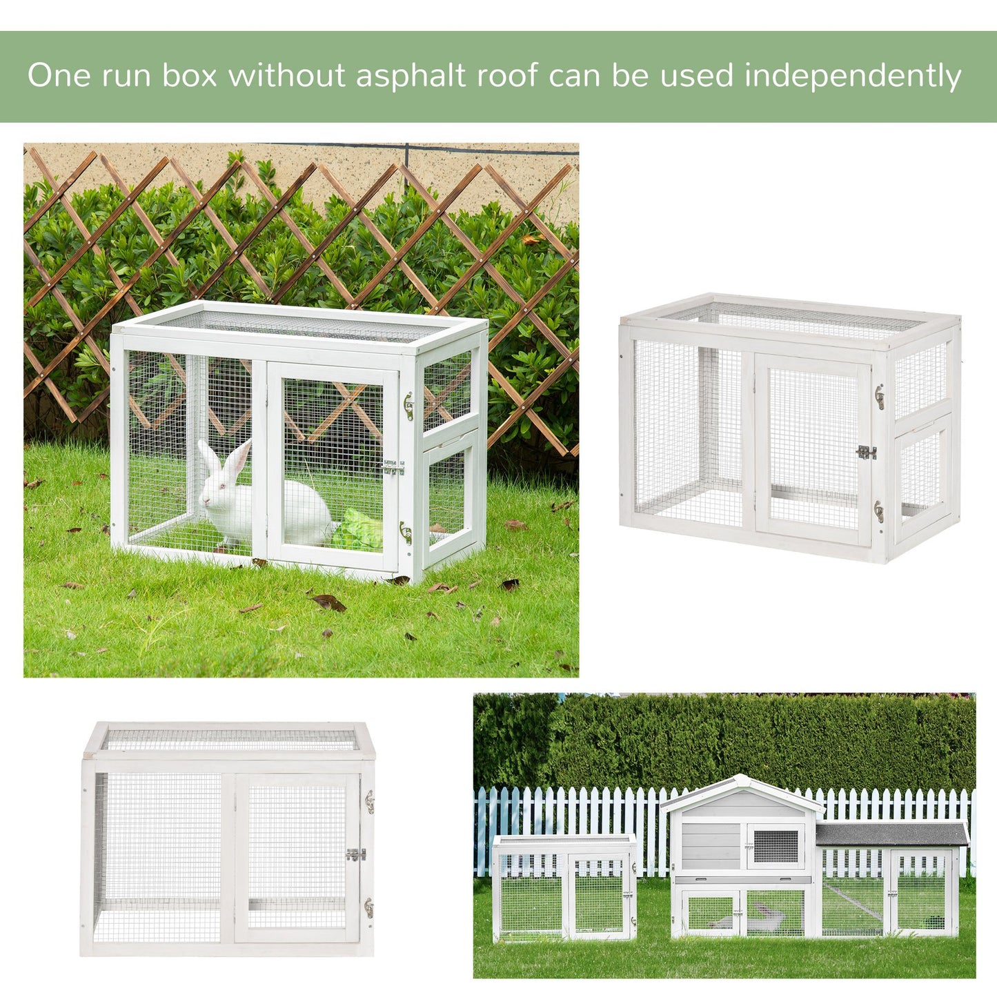 PawHut 2 Tier Wooden Rabbit Hut w/ Tray, Ramps, Run Area, Asphalt Roof for Outdoor Grey