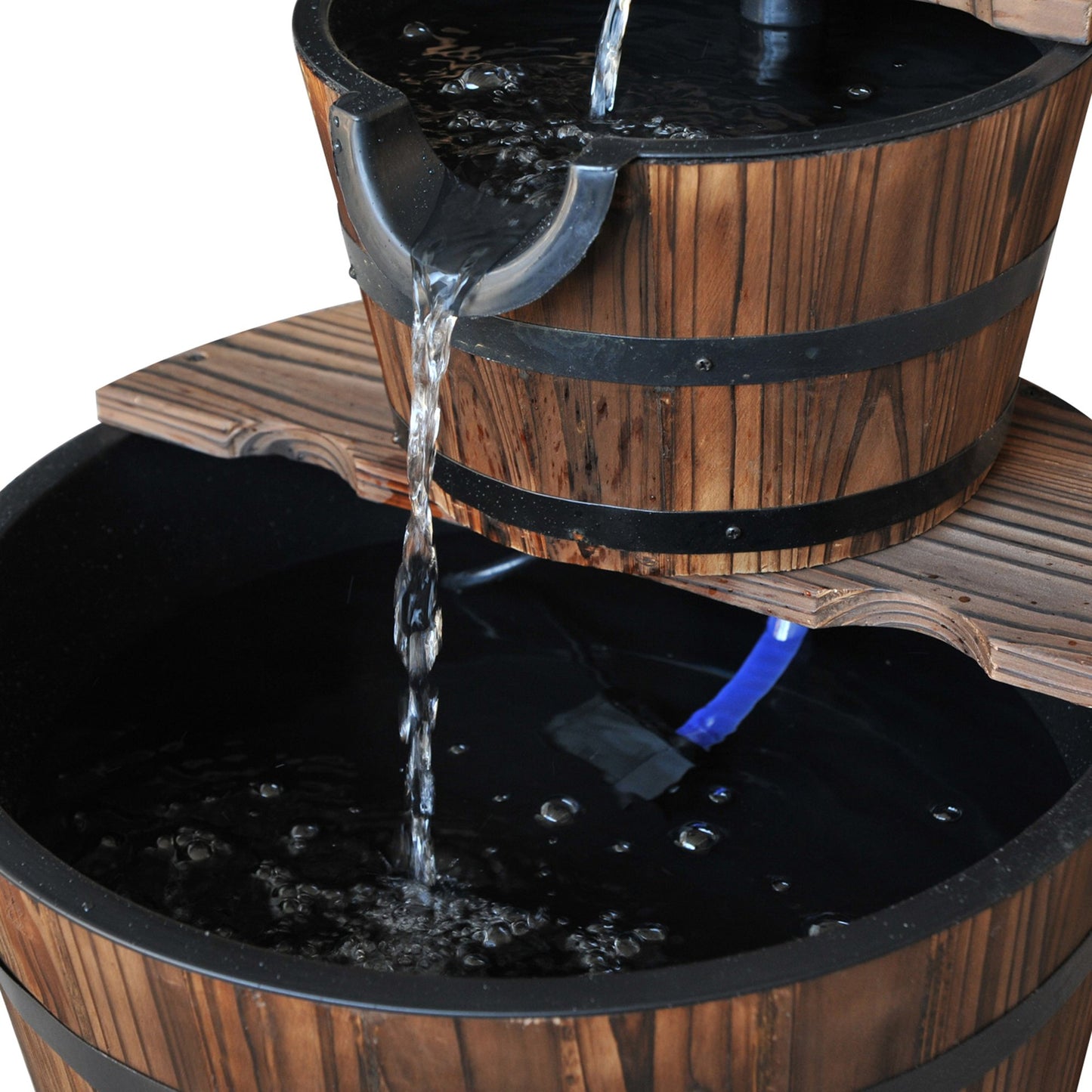 Outsunny Wooden Water Pump Fountain, 2 Tier-Fir Wood/Steel