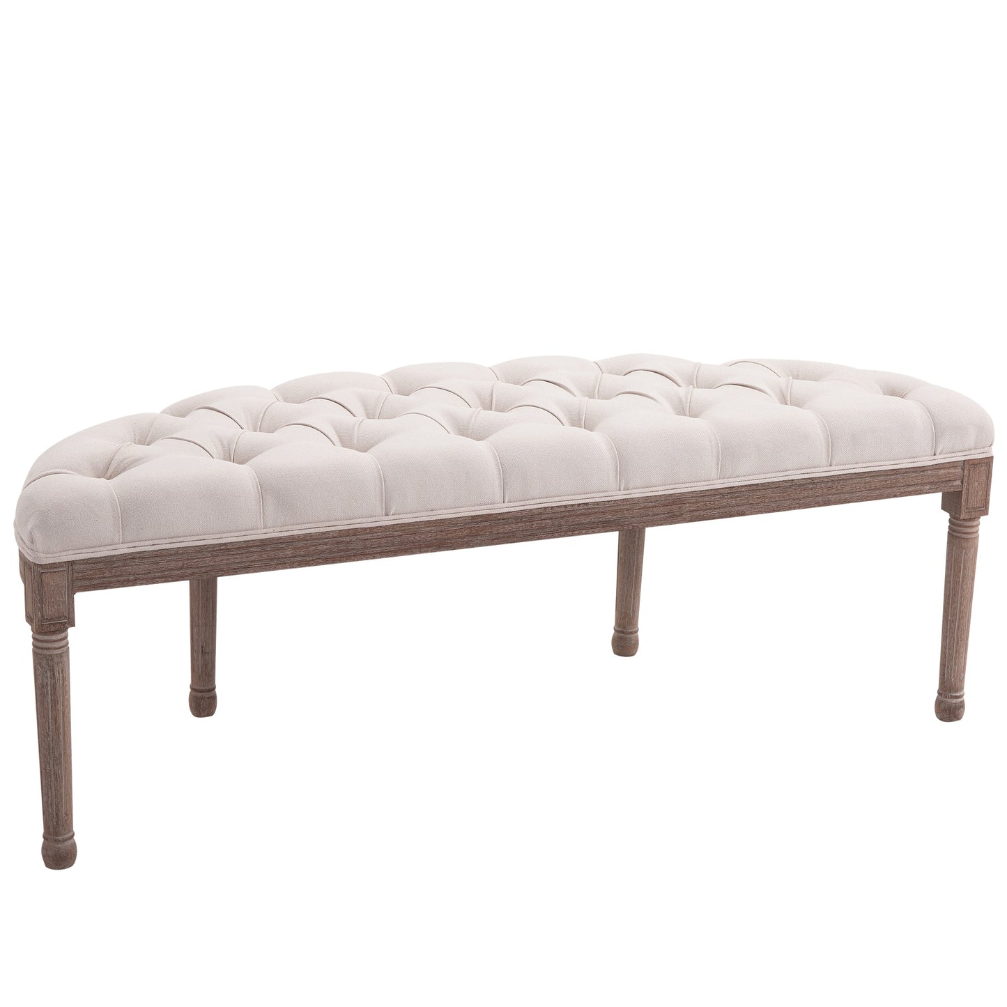 HOMCOM Rubber Wood Tufted Half-Circle Footstool Cream