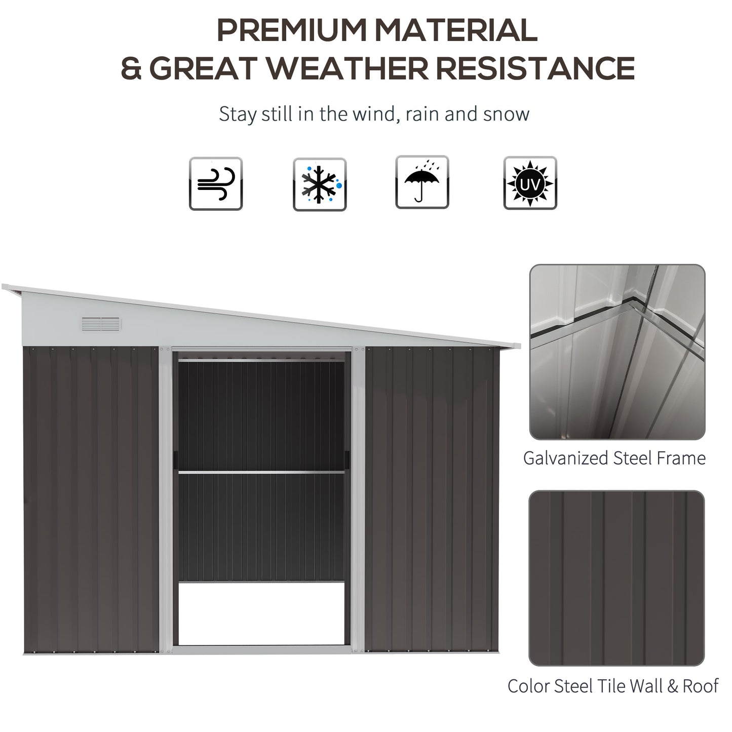 Outsunny 11.3 x 9.2ft Steel Garden Storage Shed Outdoor Metal Tool House with Double Sliding Doors & 2 Air Vents, Grey