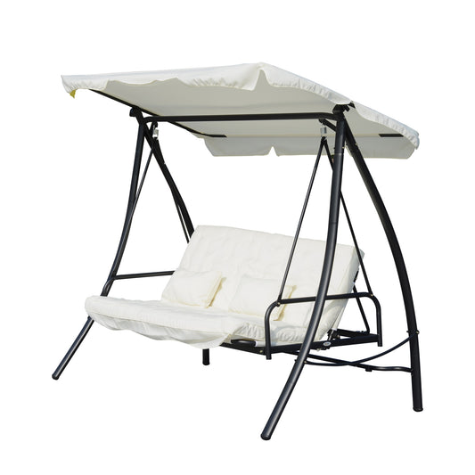 Outsunny 2-in-1 Convertible Swing Chair, 200Lx125Wx170H cm, Steel Frame-Cream White