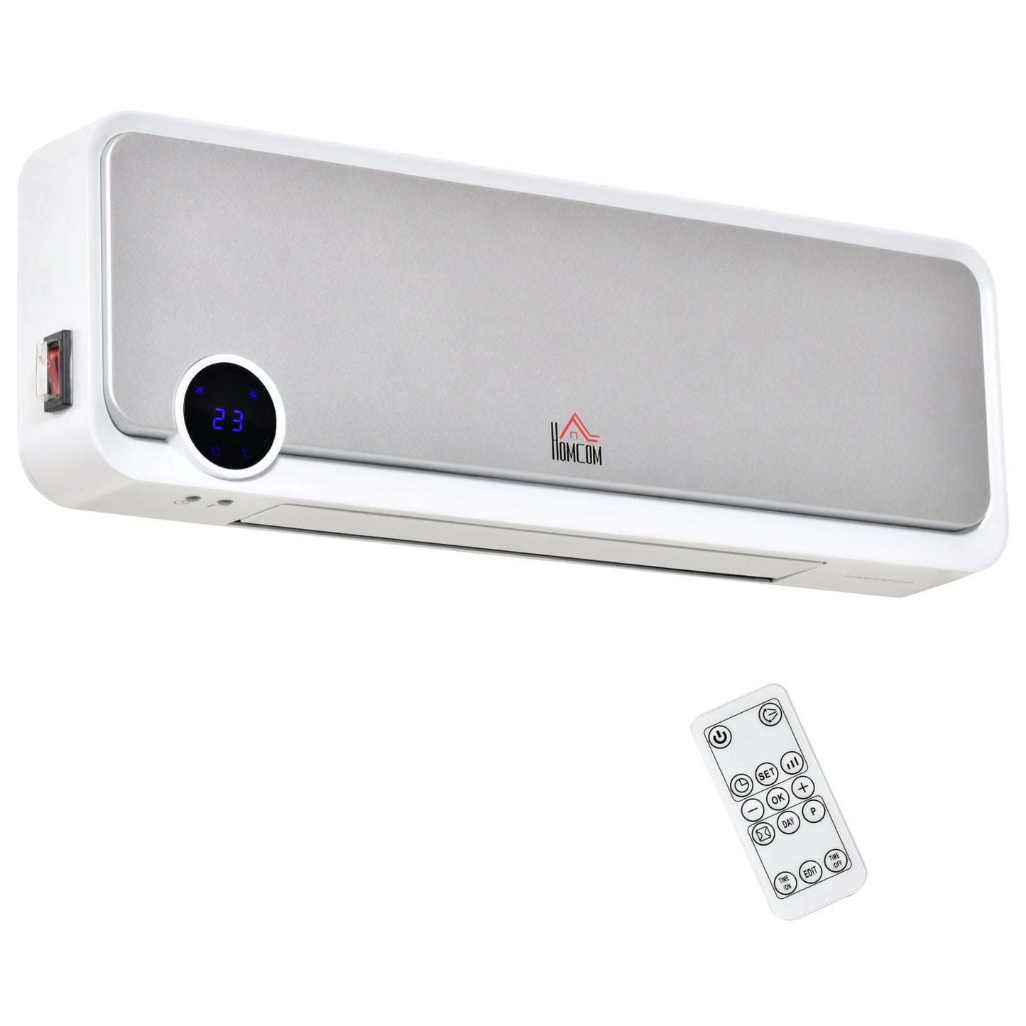 HOMCOM Wall Mounted Downflow Ceramic Heater with 12 Hour Timer, Remote, Overheat Protection for Home and Office, 1000W/2000W, White