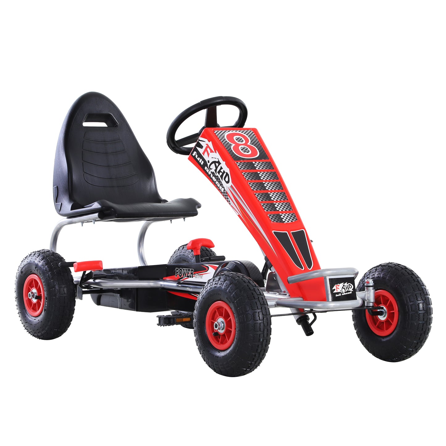 HOMCOM Pedal Go Kart Ride on Car Racing Style w/ Adjustable Seat Handbrake & Clutch in Red