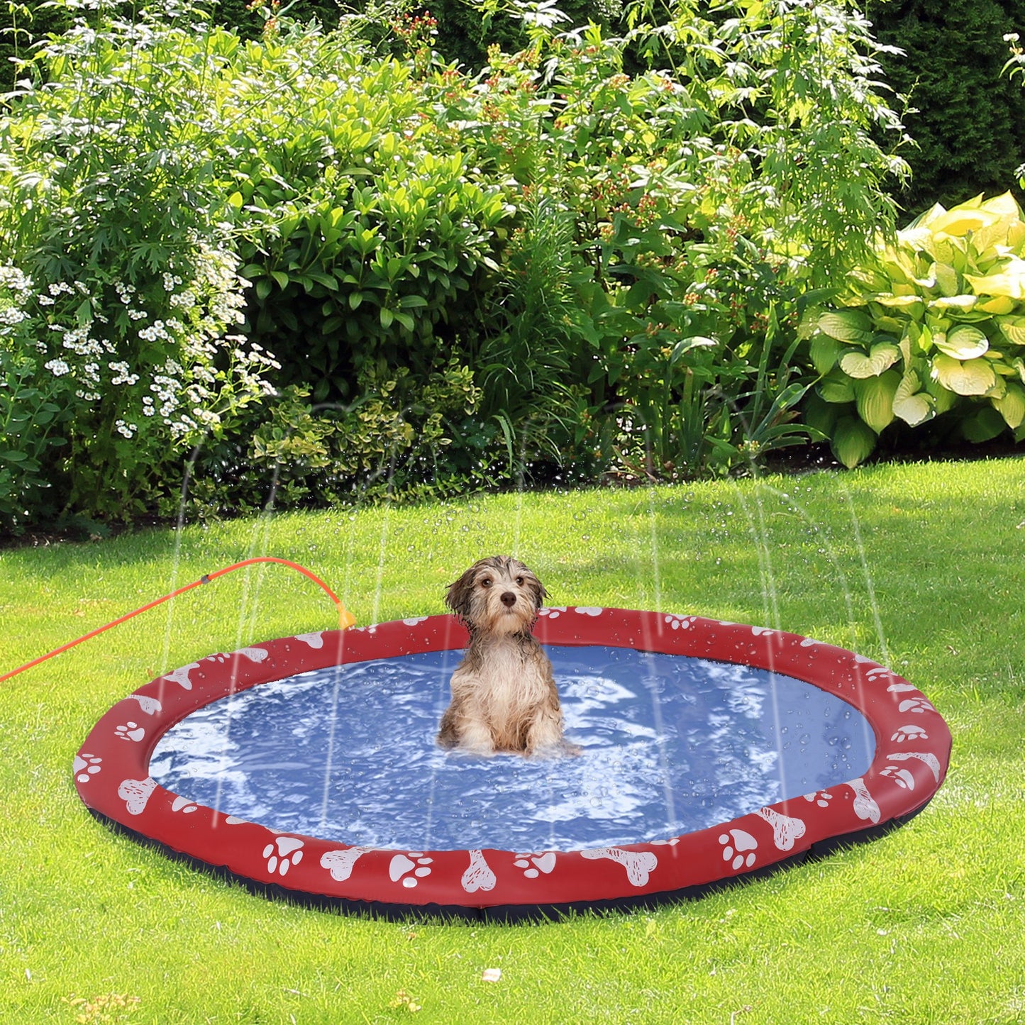 PawHut Splash Pad Sprinkler Mat for Pets Dog Bath Pool Water Game Mat Outdoor