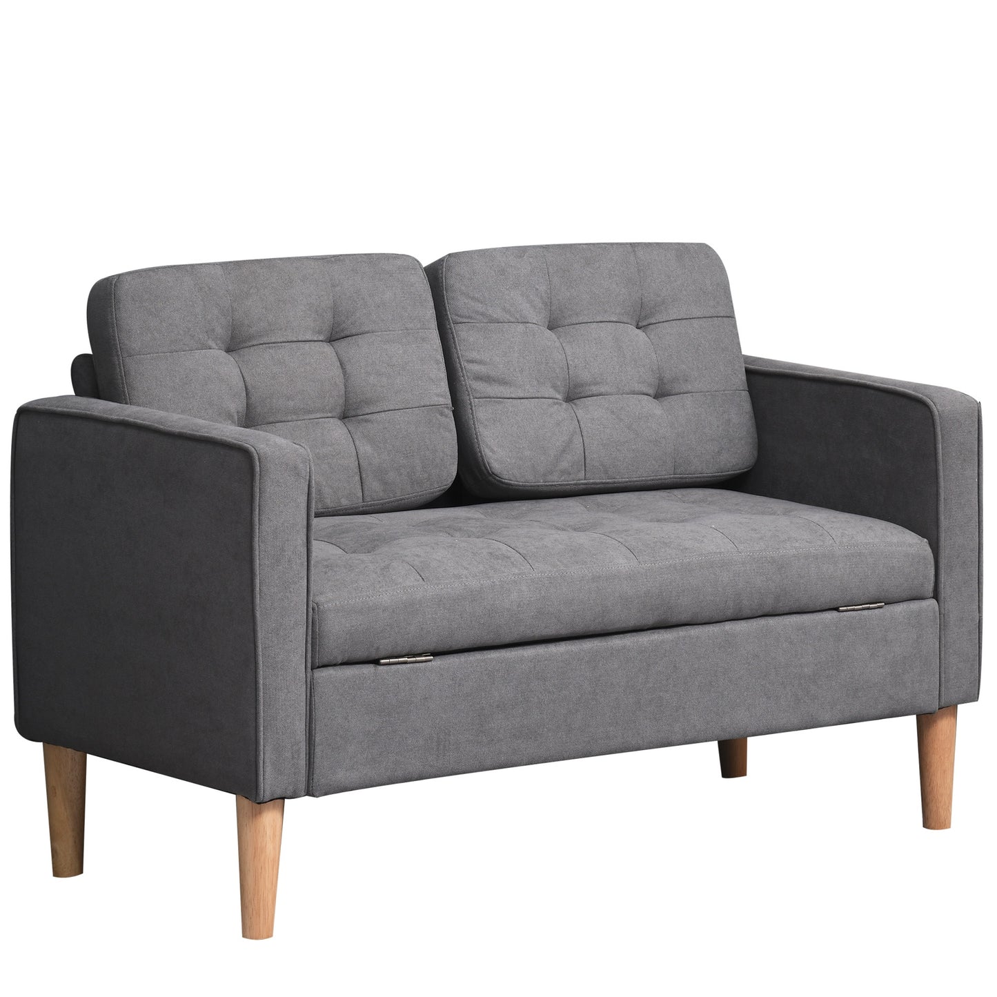 HOMCOM Modern Loveseat Sofa Button-Tufted Fabric Couch with Storage Chest Wood Legs