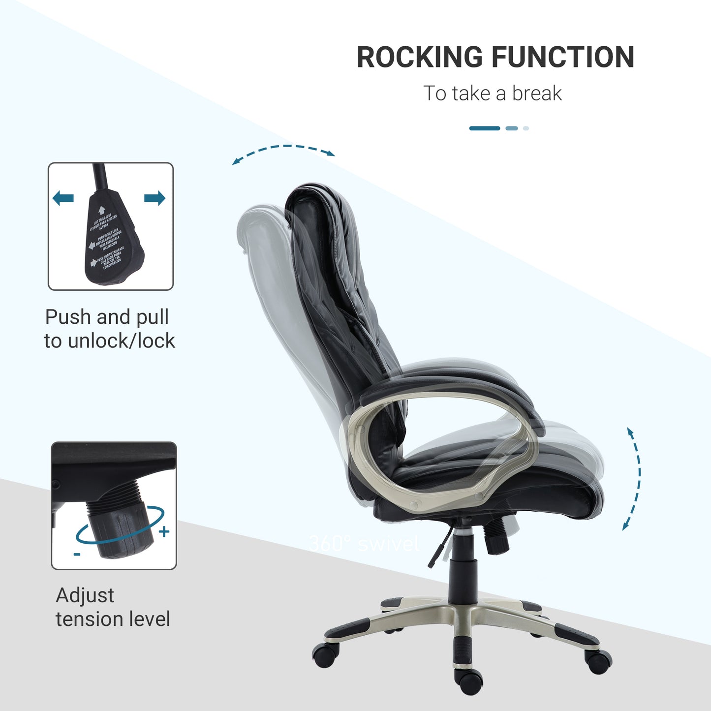 HOMCOM PU Leather Ergonomic Executive Office Desk Chair Black