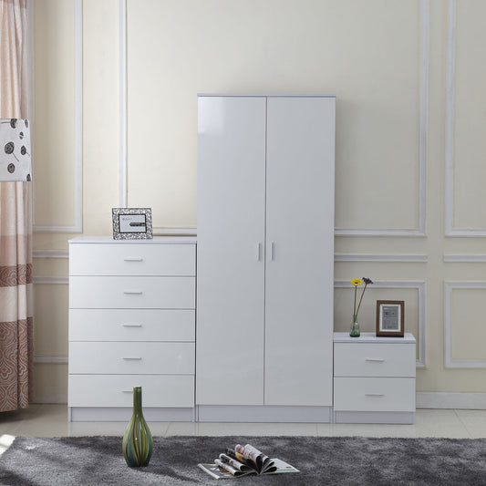 HOMCOM 3 Pc High Gloss Wardrobe Set-White