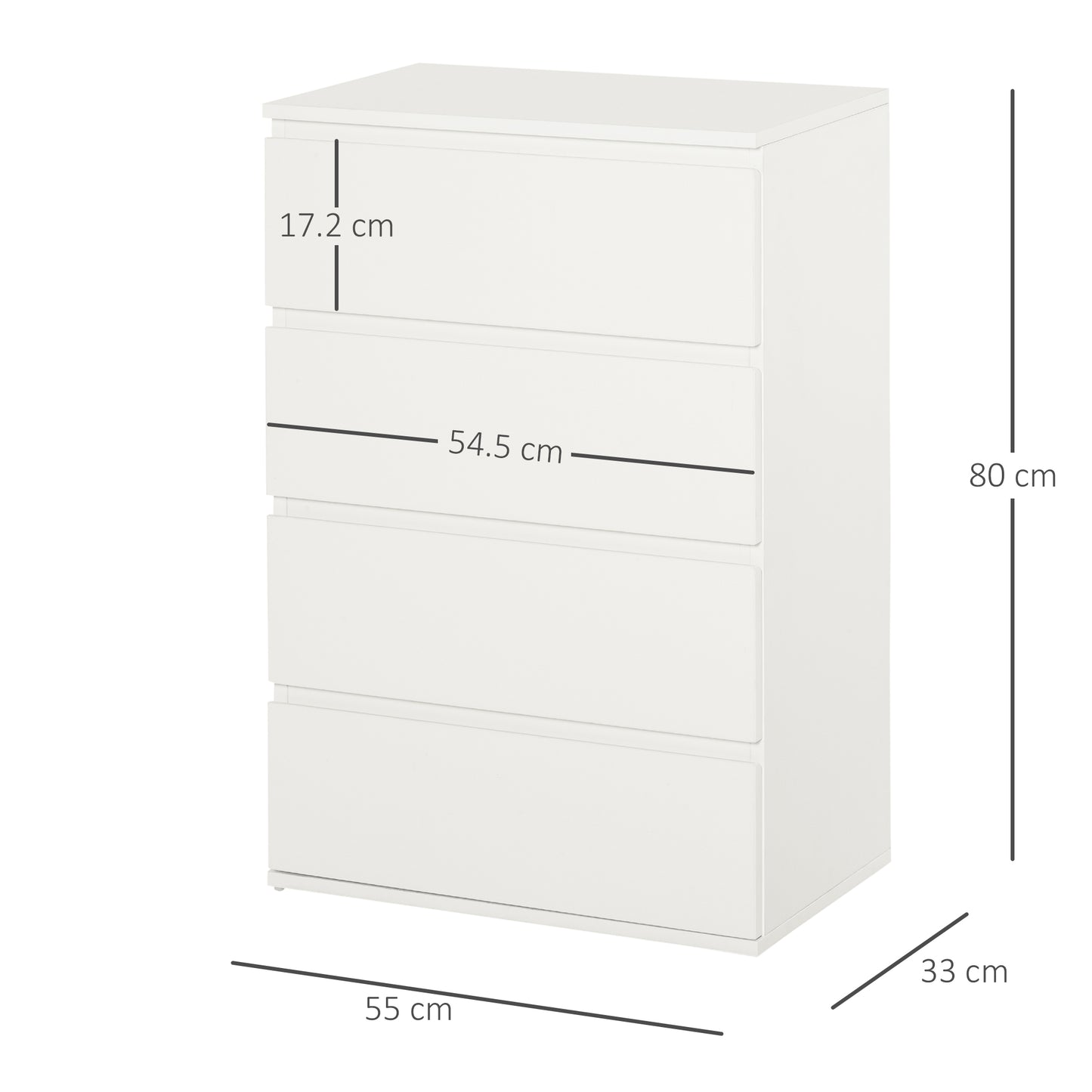 HOMCOM 4 Drawer Cabinet Storage Cupboard Wooden Freestanding Organiser Unit White