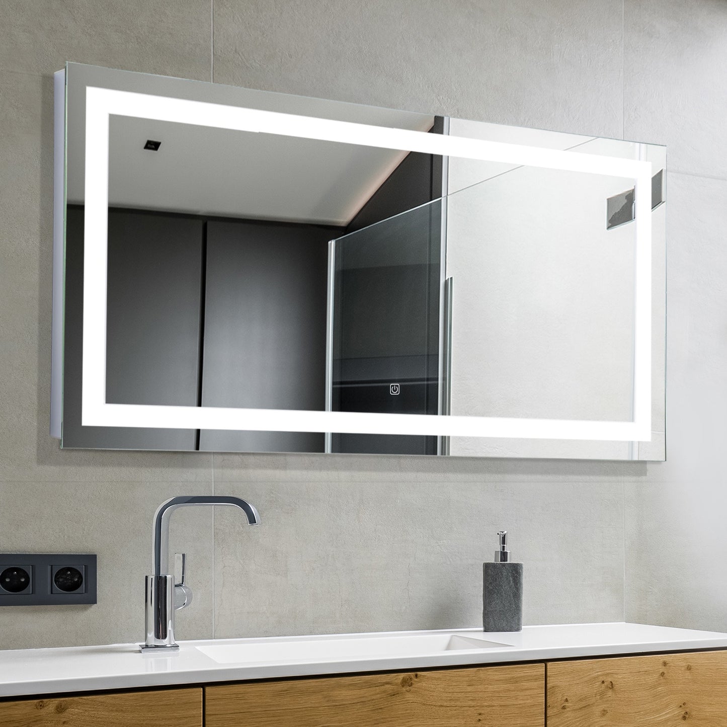 HOMCOM LED Bathroom Mirror, 120Wx60HX4D cm-Silver