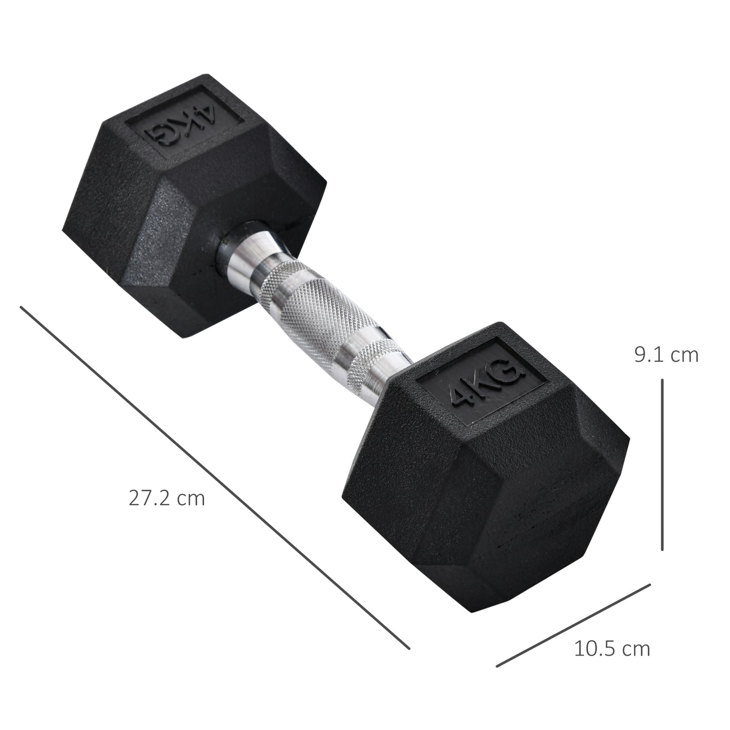 HOMCOM 2x4kg Rubber Dumbbell Sports Hex Weights Sets Home Gym Fitness Dumbbell Kit