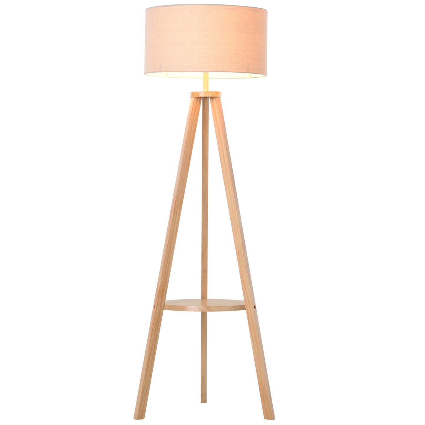 HOMCOM Free Standing Floor Lamp,  50Lx50Wx154H cm-Beige/Natural Wood Colour