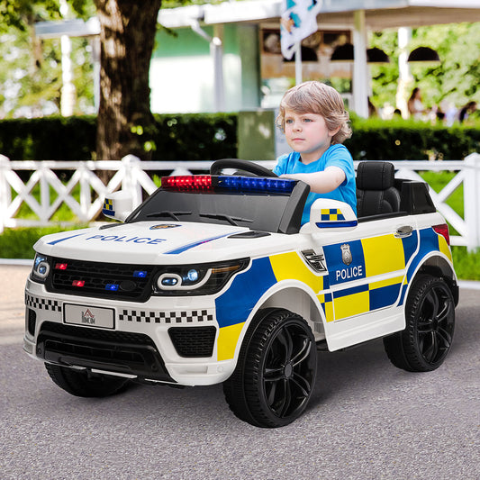 HOMCOM 12V Kid Electric Ride On Police Car w/ Remote Siren Light Bluetooth 3-6 Years
