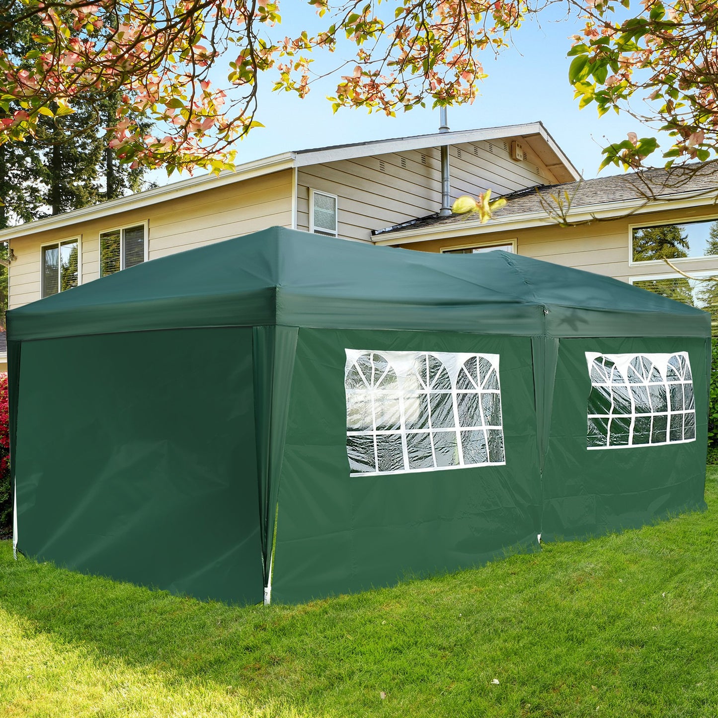 Outsunny 3 x 6m Garden Heavy Duty Water Resistant Pop Up Gazebo Marquee Party Tent Wedding Canopy Awning-Green