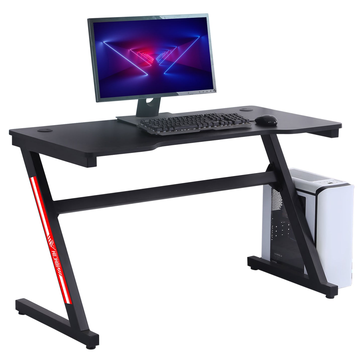 HOMCOM 1.2m Z-Shaped Racing Style Gaming Desk w/ Cable Managenent Home Office Black