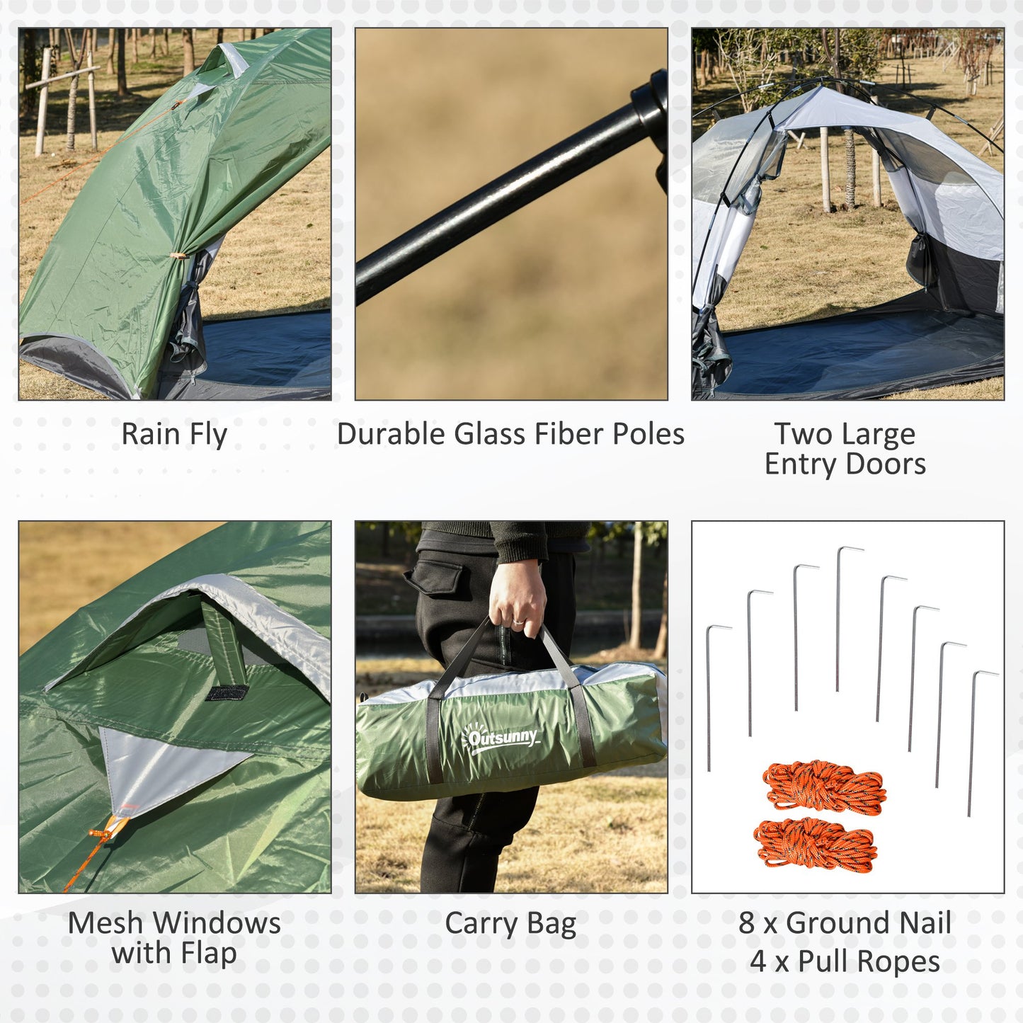 Outsunny Outdoor 2 Person Camping Tent Double Layer Waterproof with Carry Bag Glass Fiber