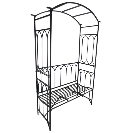 Outsunny Metal Frame Bench W/Arch, 115Lx50Wx203H cm-Black