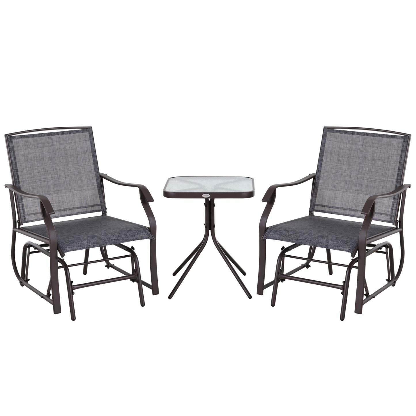 Outsunny Steel Frame Set-of-2 Glider Rocking Chair w/ Table Set Grey
