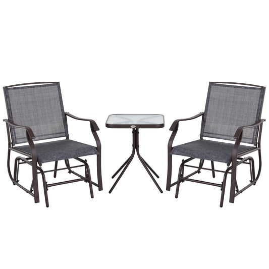 Outsunny Steel Frame Set-of-2 Glider Rocking Chair w/ Table Set Grey