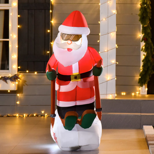 HOMCOM 4ft Christmas Inflatable Decoration with Santa Claus Skiing for Party Holiday