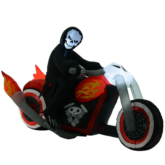 HOMCOM 180L x 55W x 120H cm Inflatable Grim Reaper on Motorcycle Halloween Decoration-Multicolour