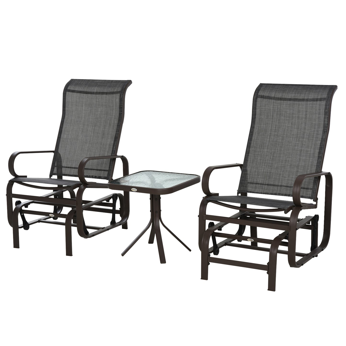 Outsunny Metal Frame Outdoor Textilene Rocking Chair Set w/ Tea Table Brown