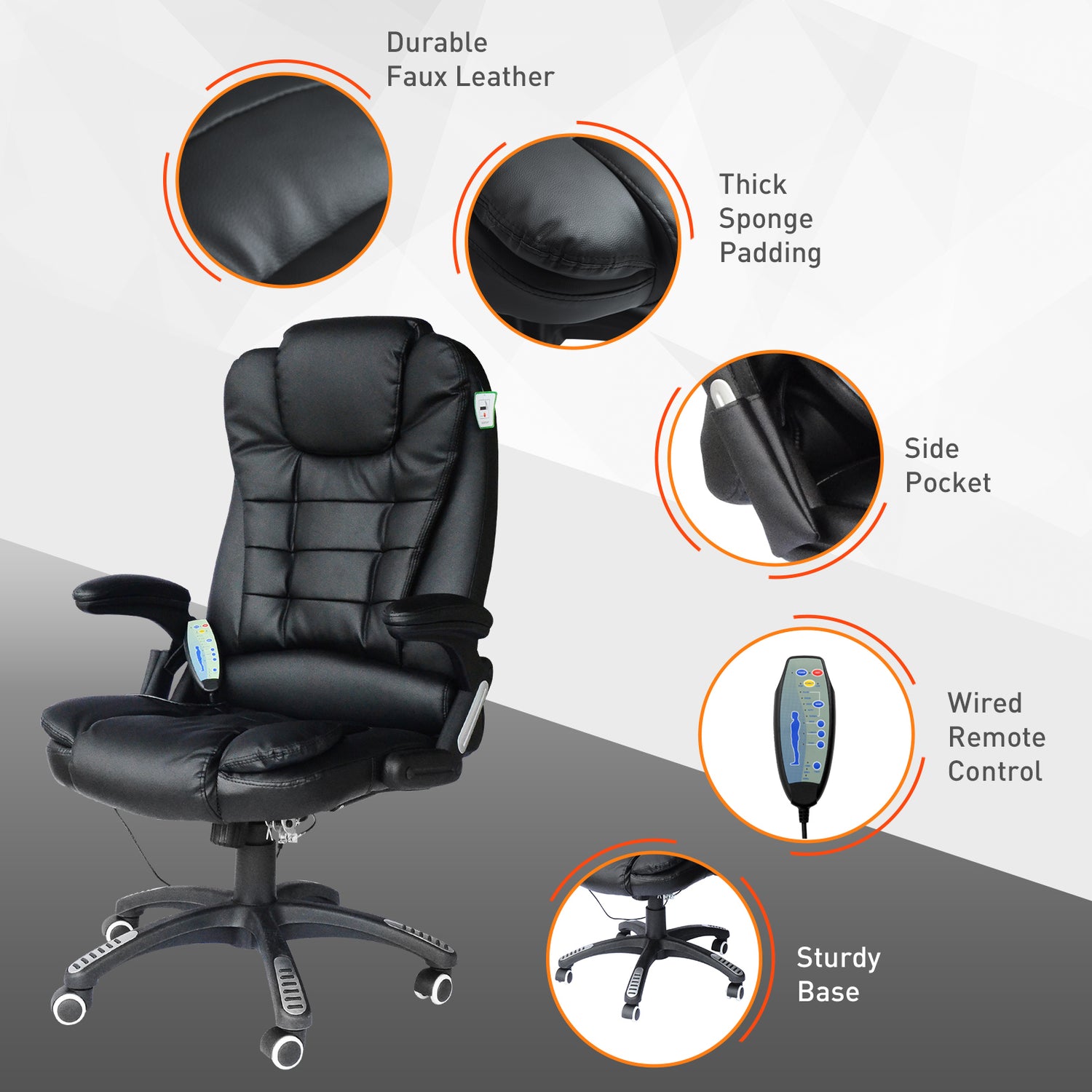 HOMCOM High-Back Vibration Massage Chair, Heating Office Chair