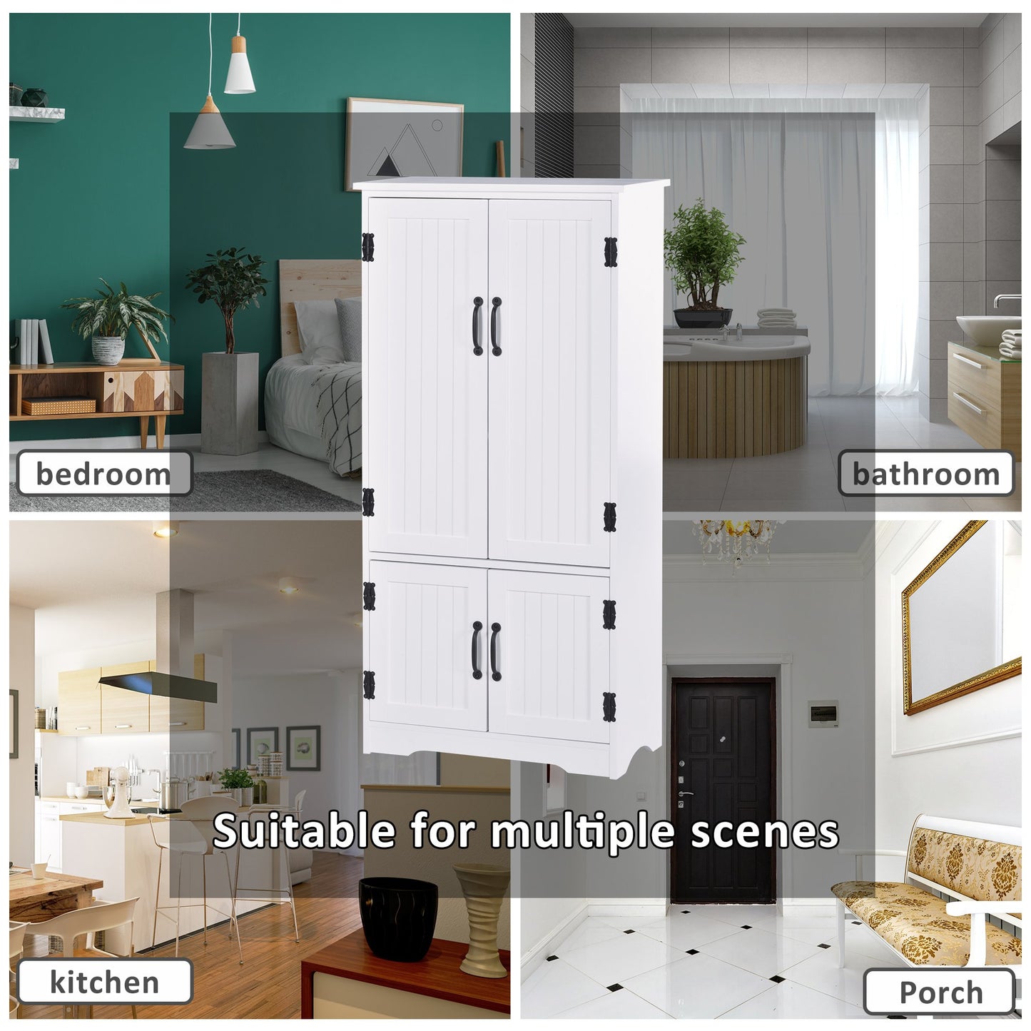HOMCOM Modern Freestanding Storage Hutch Furniture with 2 Large Doors and 2 Small Doors