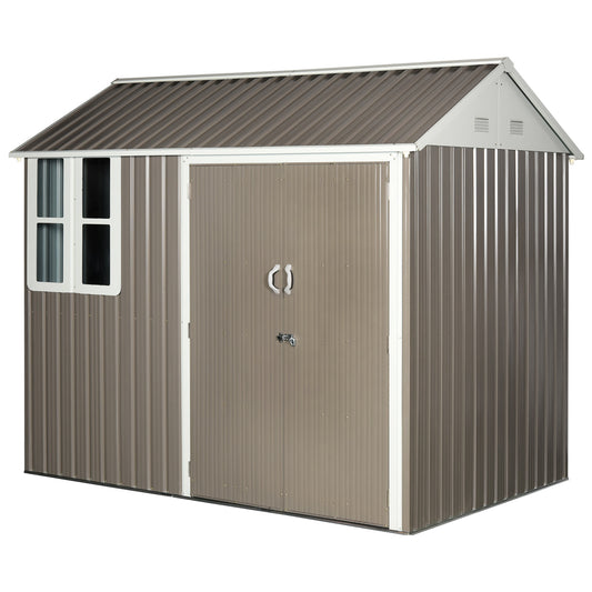 Outsunny 5.6 x 8.4ft Corrugated Steel Latched Door Garden Shed - Grey