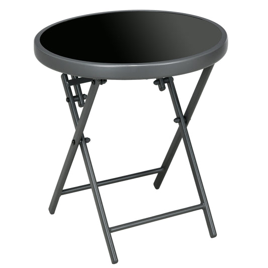 Outsunny Φ45cm Outdoor Side Table Round Folding Patio Table with Imitation Marble Glass Top Small Coffee Table