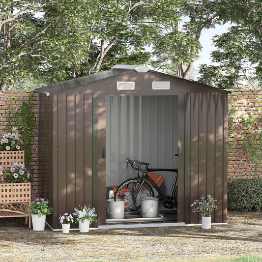 Outsunny 7ft x 4ft Galvanised Steel Garden Shed, with Locking Door