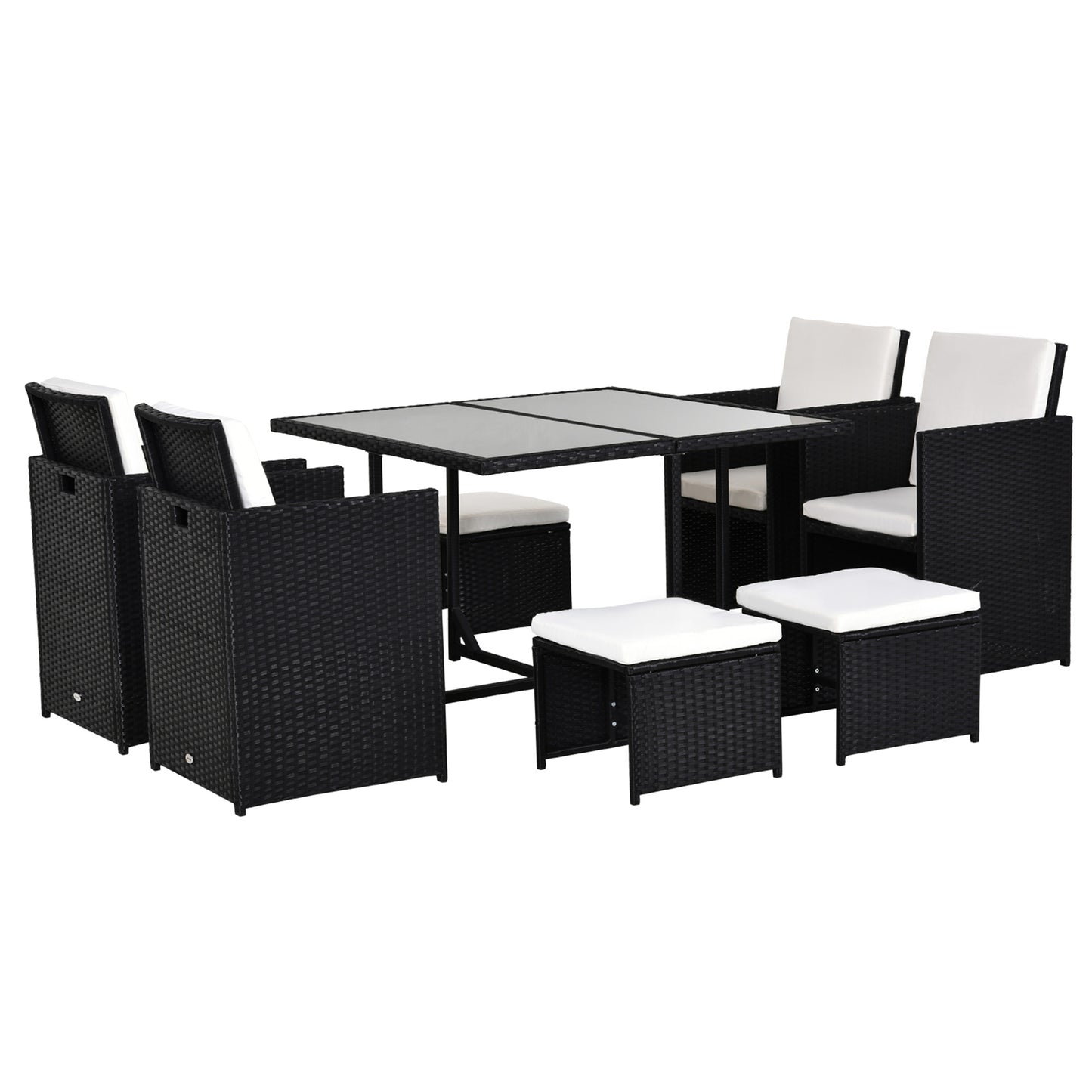 Outsunny Rattan Dining Set, 9 PC-Black/Milk White