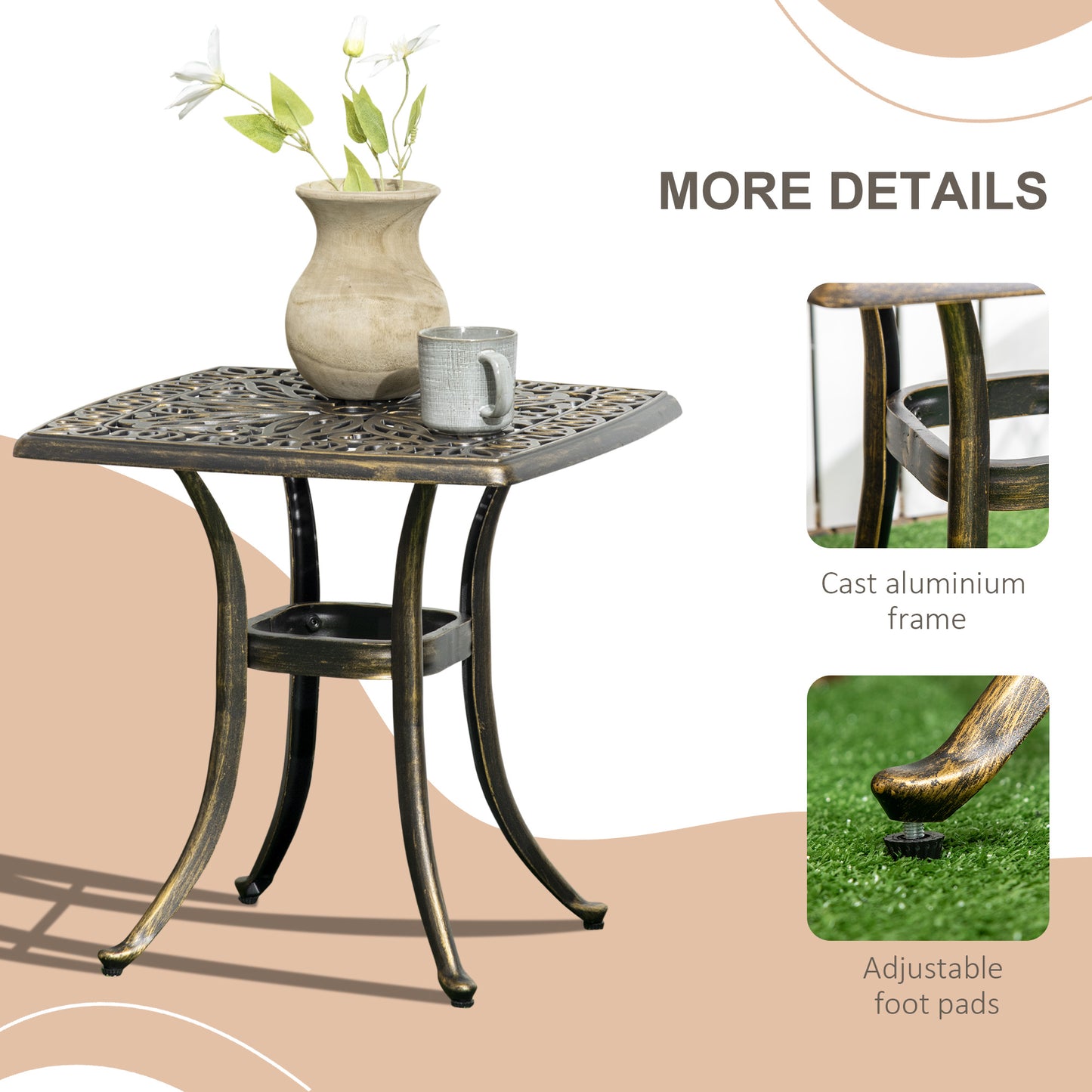 Outsunny Outdoor Patio Side Table with 38mm Dia. Umbrella Hole Cast Aluminium Patio coffee Table 54 x 54cm Bronze