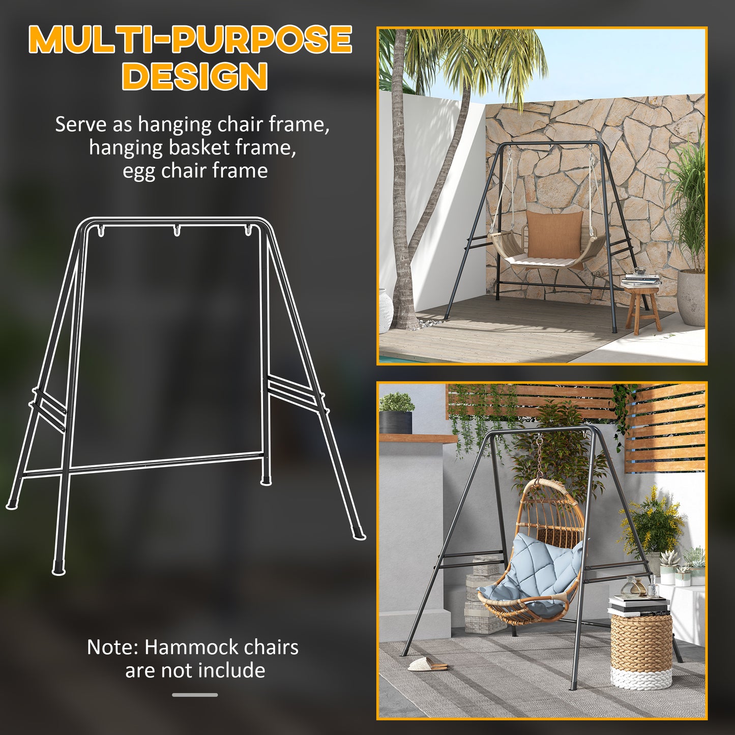 Outsunny Hammock Chair Stand, Hanging Heavy Duty Metal Frame Hammock Stand for Hanging Hammock Air Porch Swing Chair, Egg Chair, Black