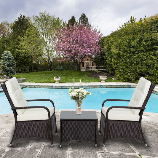 Outsunny 2-Seater Rattan Garden Furniture 3 PCs Sofa Chair Table Bistro Set Wicker Weave Outdoor Patio Conservatory Set w/ Cover Aluminium Frame