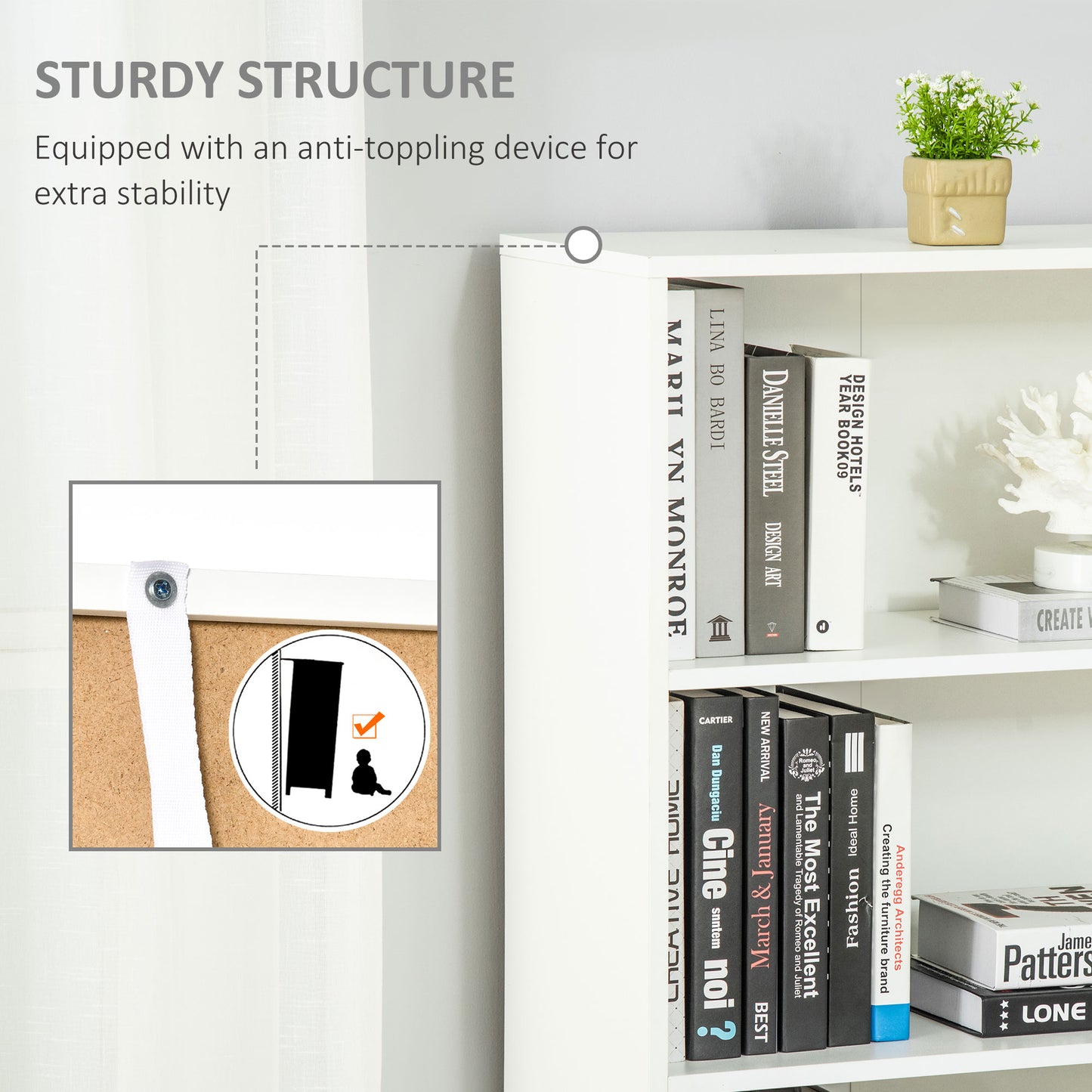 HOMCOM 2 Door 4 Shelves Tall Bookcase Modern Bookshelf Storage Display Unit White