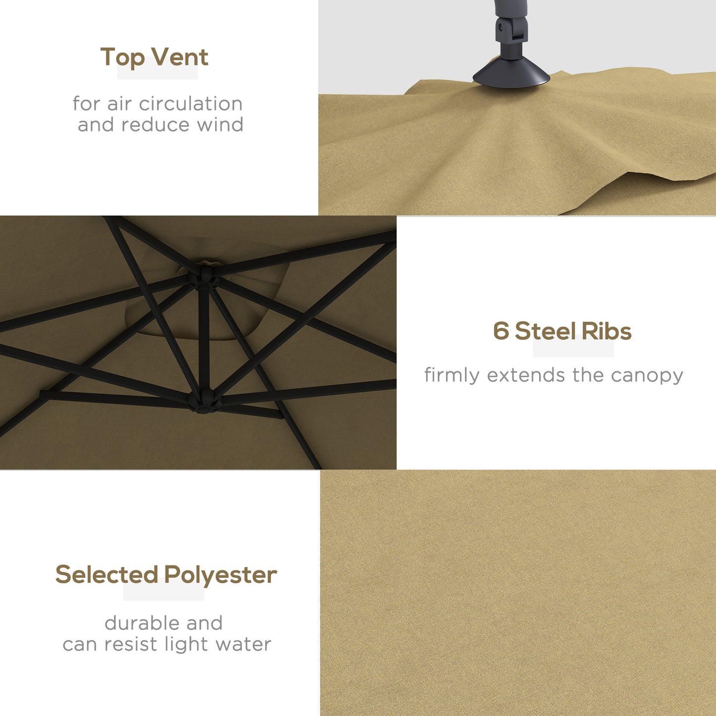 Outsunny 3(m) Cantilever Overhanging Parasol, with Cross Base - Brown