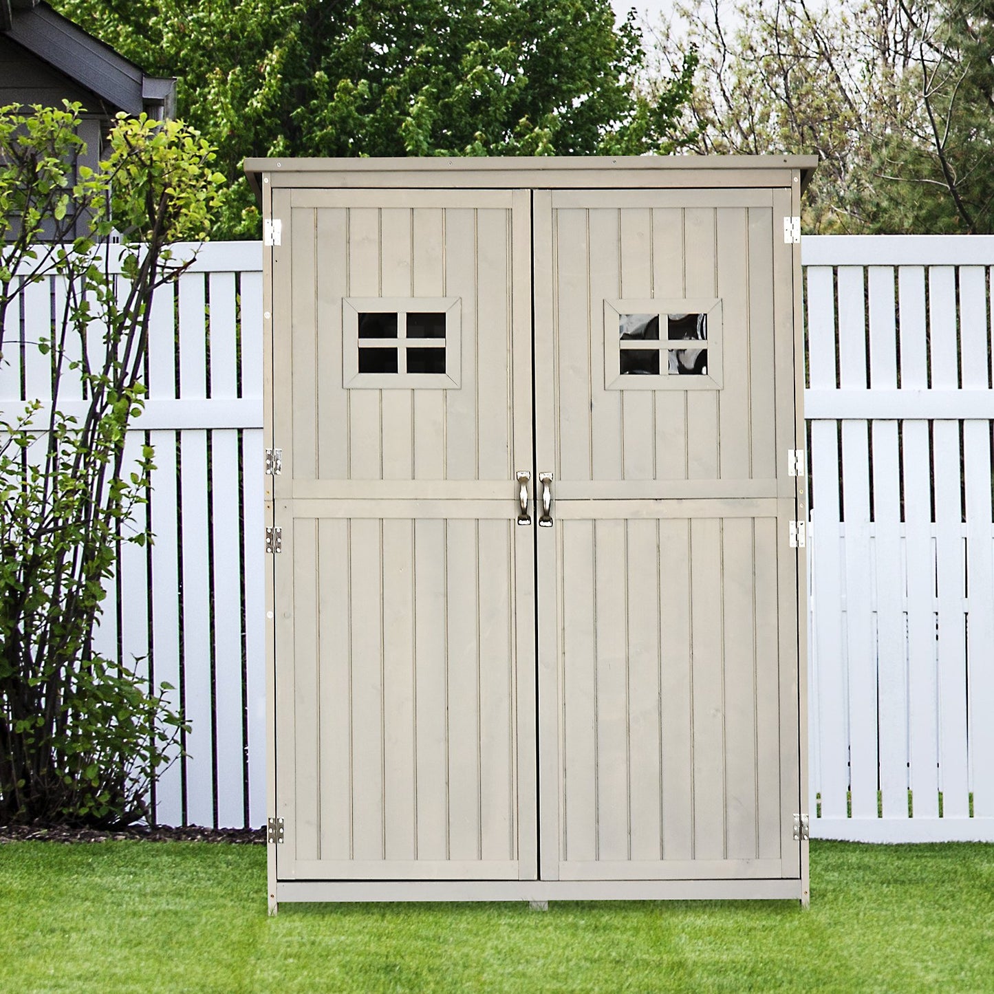 Outsunny 1.64 x 4.1ft Wooden Two Door Garden Shed - Grey