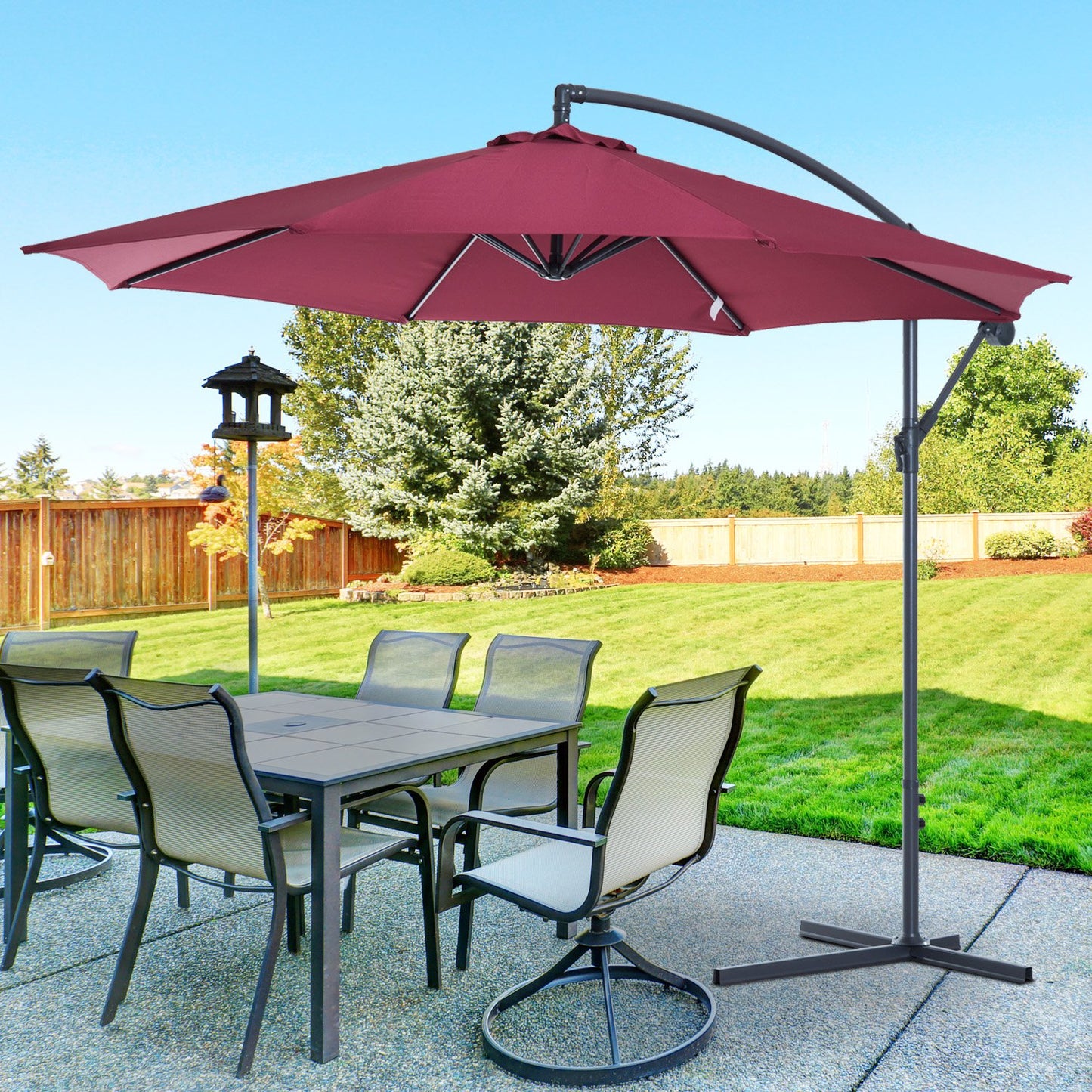 Outsunny 3m Water Resistant Terylene Hanging Parasol Wine Red